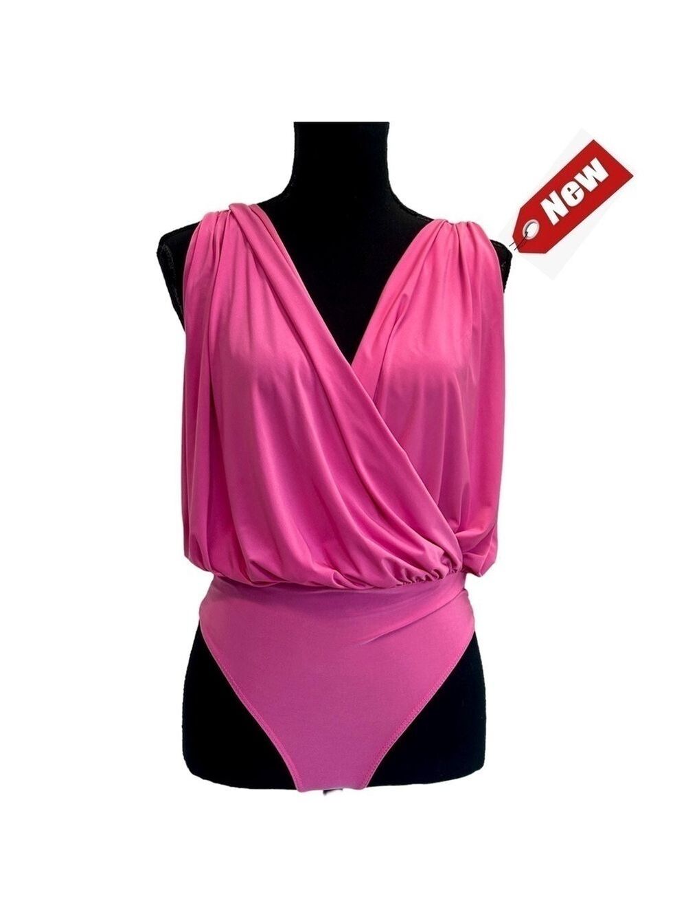 21 Saints pink sleeveless wrap V-neck ruched draped bodysuit stretchy spandex M